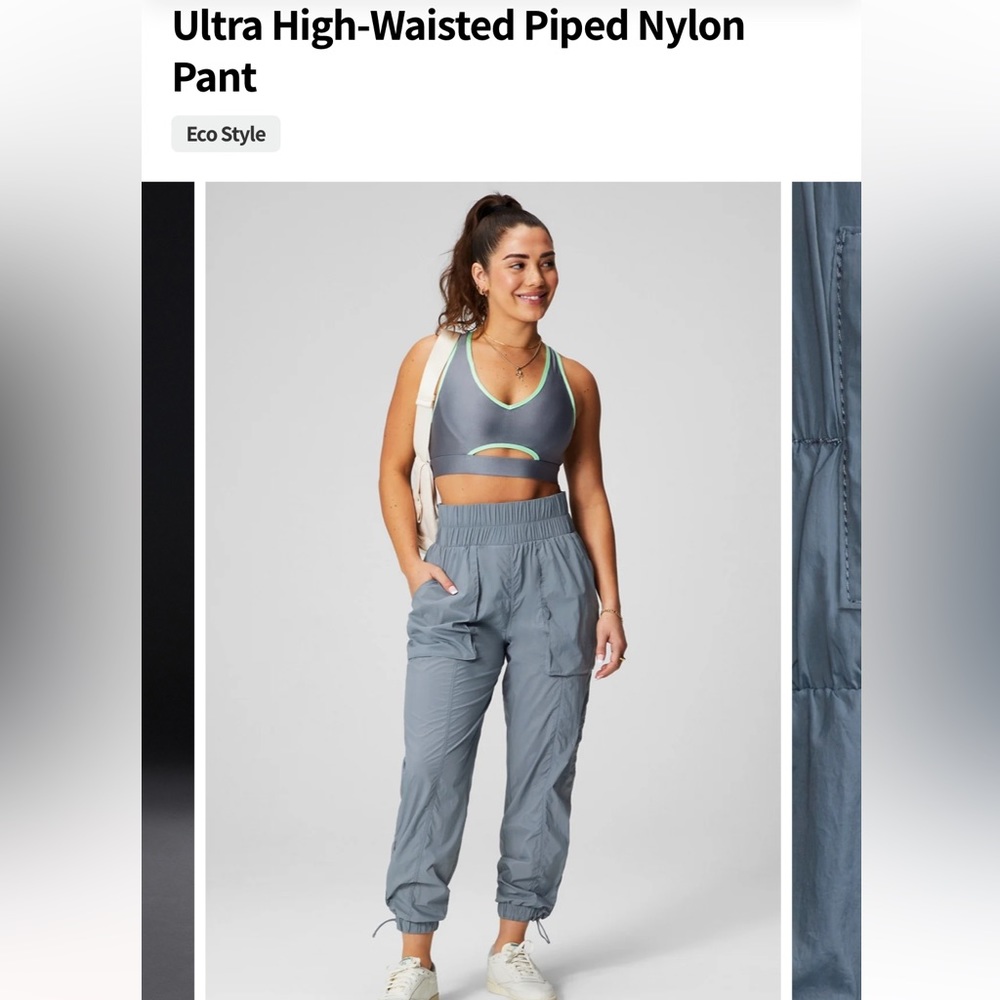 Fabletics Grey Ultra High Waisted Piped Nylon Pants